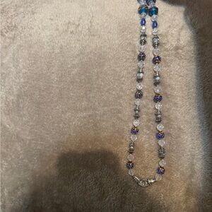 Chic Silver and Blue Beaded Necklace